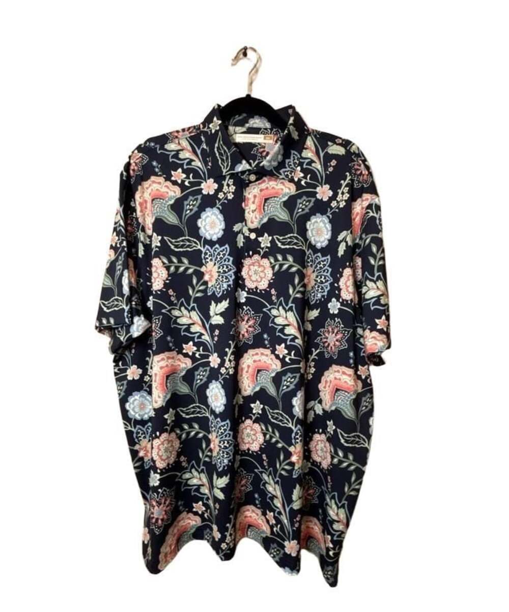 Hart Schaffner Marx Luxury Performance Floral Polo Shirt Navy Men's XXL